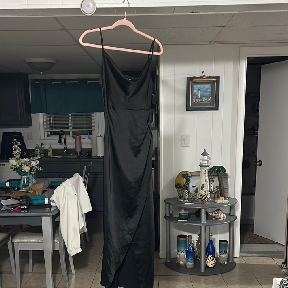 Nasty Gal Black Satin Midi Dress